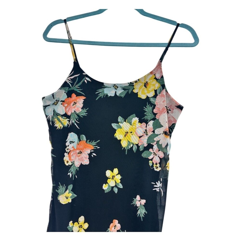 Jolie & Joy Floral Mesh Maxi Dress M Y2K Slip Bodycon Side Slit Lined - Picture 3 of 12